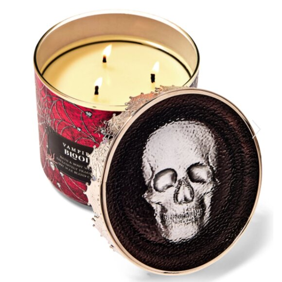 Bath & Body Works Vampire Blood 3-Wick Candle with Skull Decorative Lid - Picture 1 of 4